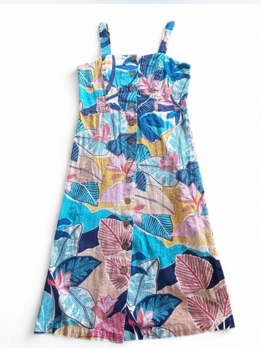Tori Richard Multi-Color Tropical Midi Sundress cotton size 12